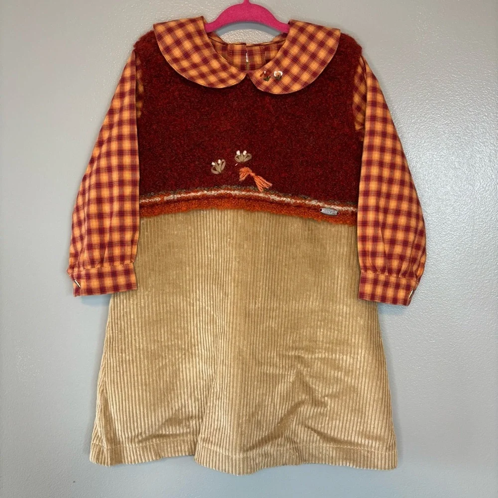 Giesswein sz 92 Girl’s 2 piece Wool Sweater Dress Plaid Corduroy Cottagecore